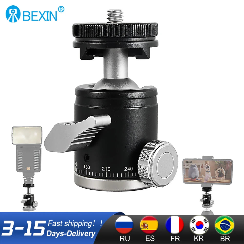 Mini Cold Shoe Ball Head, Dual Use 1/4 Screw Cold Shoe Aluminum Alloy Ball Head for Camera Phone Speedlite Tripod Selfie Stick, BEXIN K19