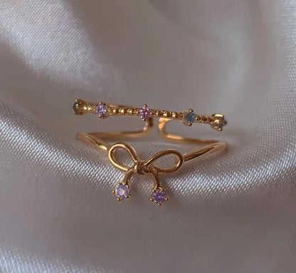 New Cute Colorful Zircon Flower Ring For Women Girl, Fashion Vintage Zircon Adjustable Rings, Jewelry Gift