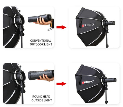 TRIOPO 55cm 65cm 90cm 120cm Foldable Octagon Softbox Tripod Grip for Godox V860III V1 AD200Pro Yongnuo Speedlite Flash Light
