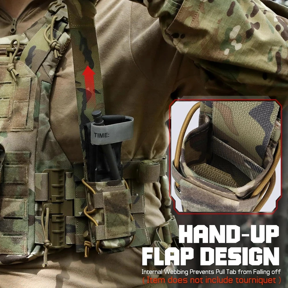 MOLLE Tourniquet Holder IFAK TQ Holder Tactical Medical Pouch Holster First Aid Kit Cross Patch/Bungee Cord with tourniquet