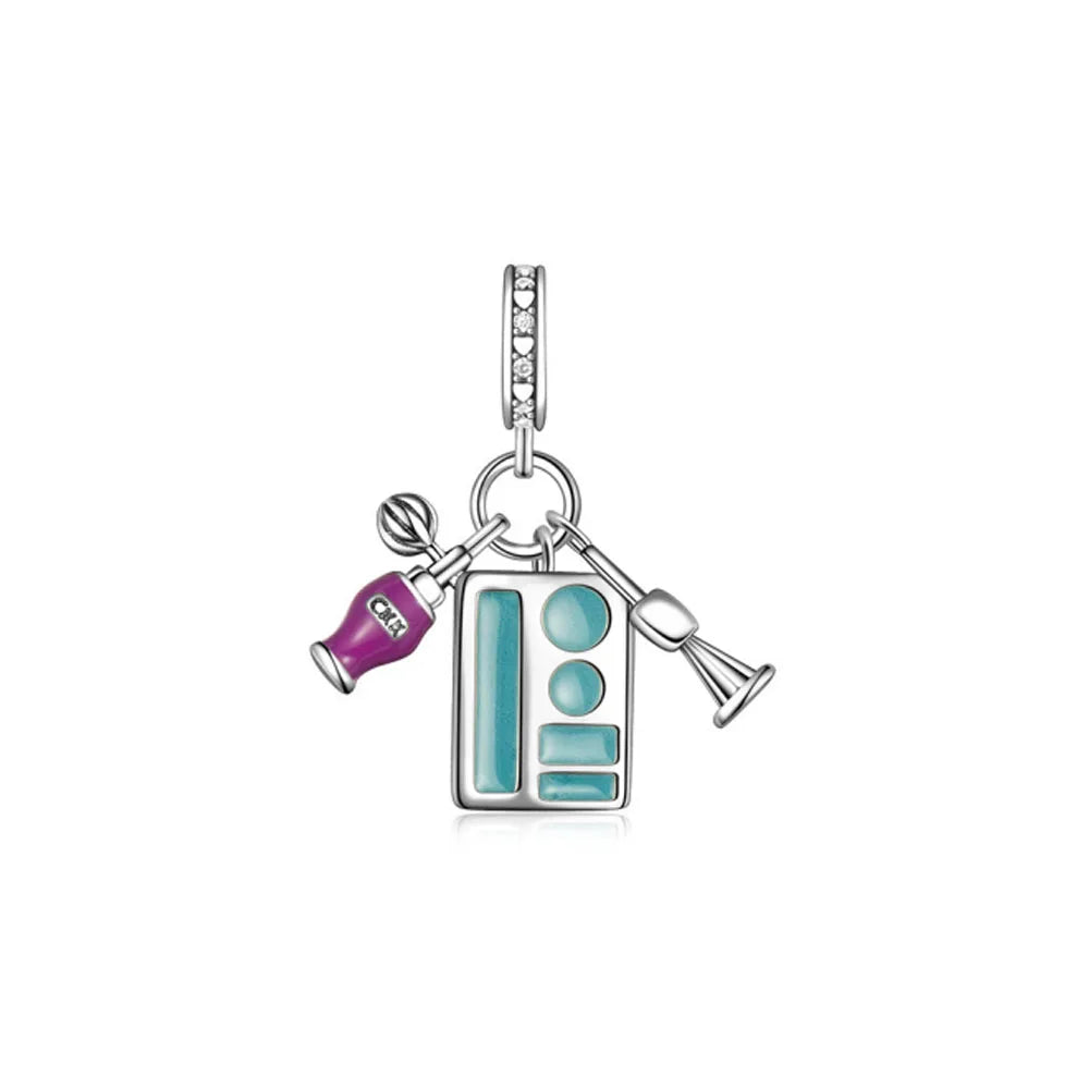 Pink Bead Bag Perfume Lipstick high heels Pendant fit Original Bracelet Accessories DIY Jewelry Women 925Silver Gift Trunk Charm