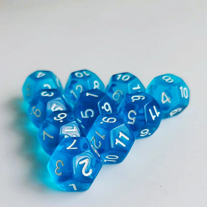 D12 12 Faces DND Dice Transparent Acrylic 12 Side Dice Set Polyhedral TRPG, Mtg, Rpg, Dice for DND or COC Game, 10PCs per Set