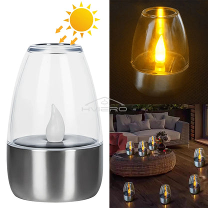 Solar Light LED Stainless Steel Candle, Outdoor Courtyard Decorative Atmosphere Night Lights Halloween Candlelight, Dinner Lamping