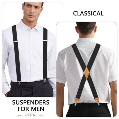 Suspenders for Men's Tuxedo Suspenders X-Back 1.4" Adjustable Elastic Suspender Braces Strong for Work Trousers Wedding