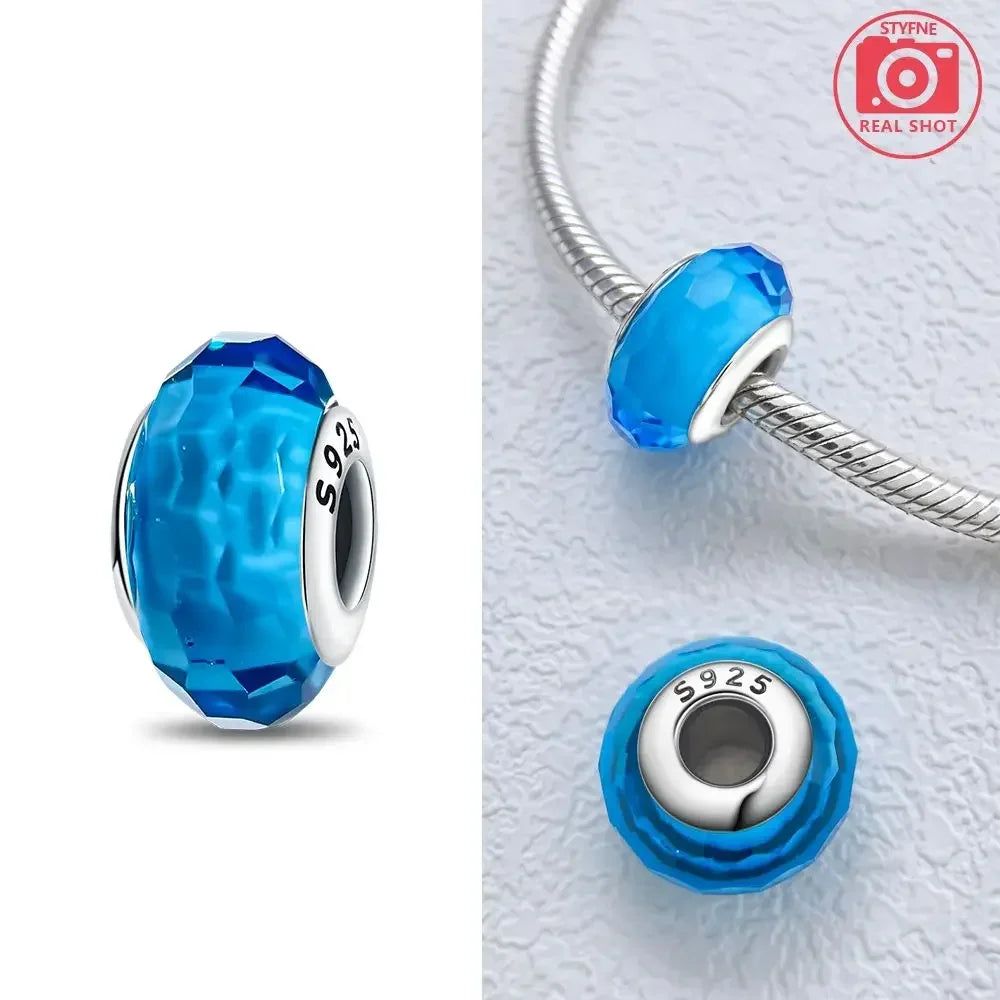 Silver 925 Colorful Flower Series Murano Glass Beads Charm Fit Original Bracelet Murano Glass DIY for Women Jewelry Gift