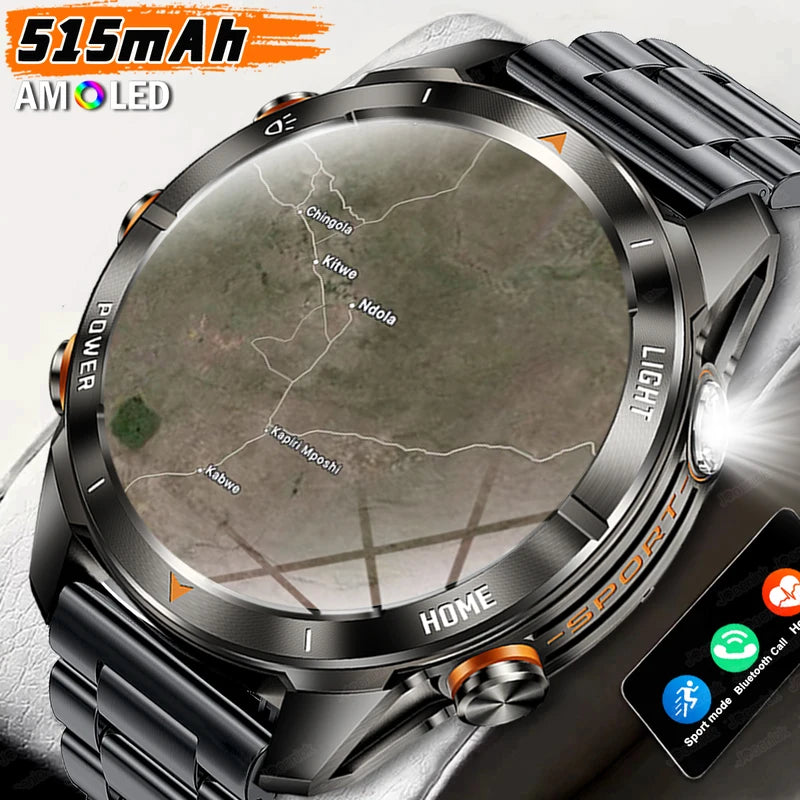 New Outdoor Sport Smart Watch, For Men, 1.46" AMOLED Screen LED, Flashlight, 515mAh Battery, 10ATM Waterproof, Bluetooth Call Smartwatch