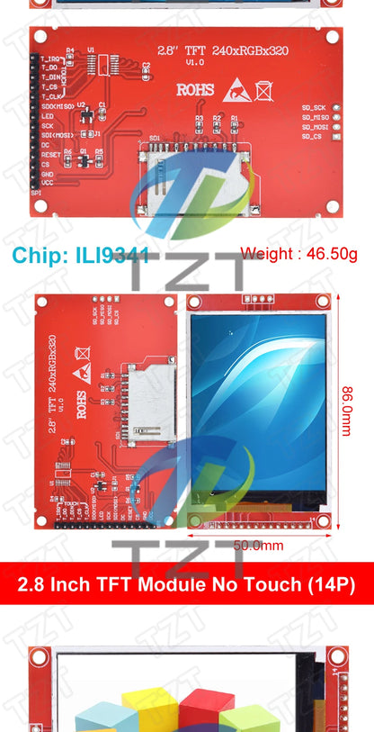 240x320 2.8" SPI TFT LCD Touch Panel Serial Port Module With PBC ILI9341 / ST7789V 2.8 Inch SPI Serial Display With Touch Pen