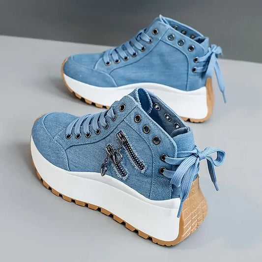 Designer Women's Sneakers High-Top Denim Canvas Shoes Female Girls Students Canvas Shoes for Women Lace-Up Platform Sneakers