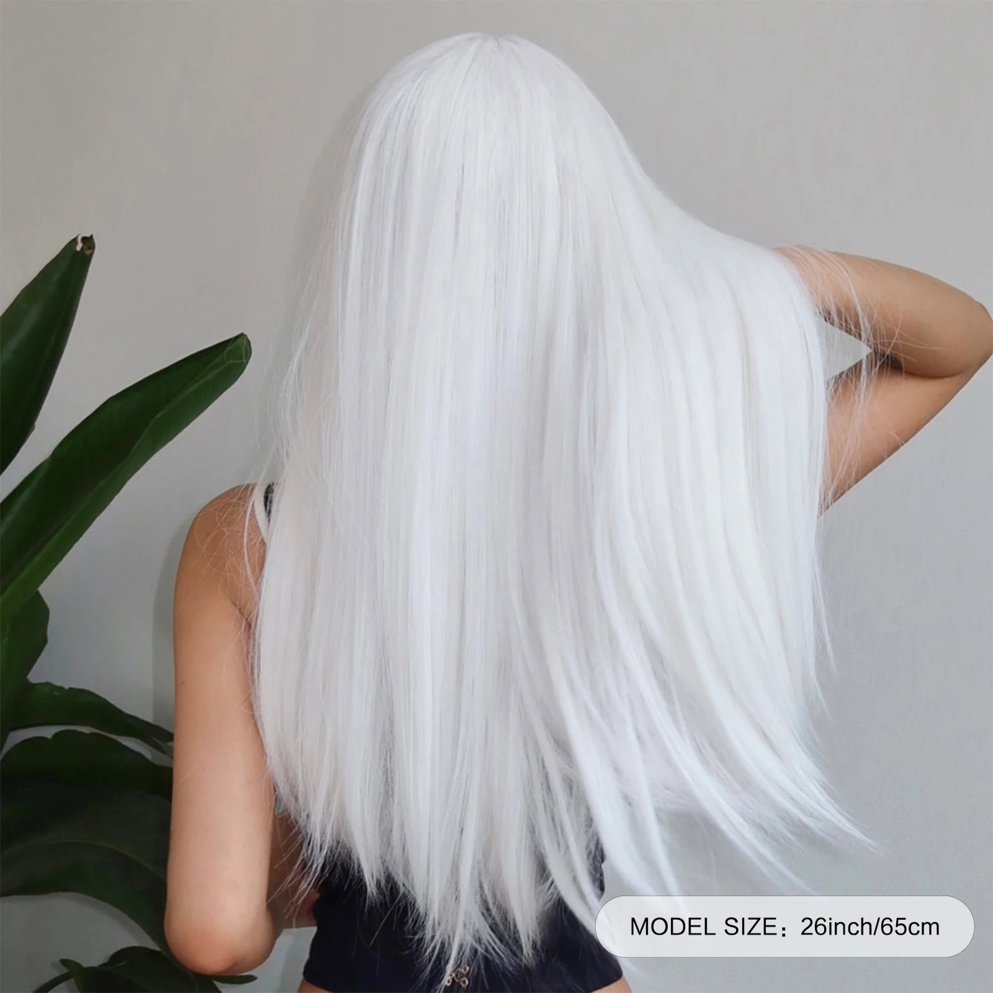 White Long Straight Synthetic Wigs for Women, Colorful Cosplay Party Fake Hair with Bangs, White Wig, HighTemperature Fiber, HENRY MARGU