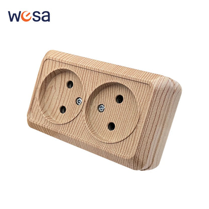 Wood Paint Wall Surface 2 Sockets Plugs EU Exterior Electrical Outlets With Ground Outdoor Power Socket Flame Retardant Plastic
