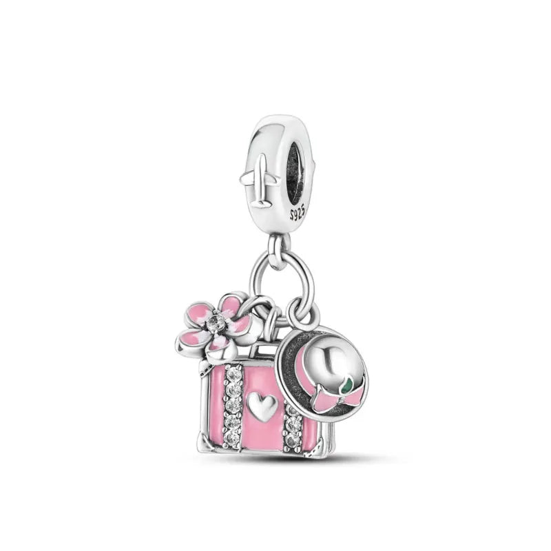 Hot Selling 925 Silver Pink Cake, Dog Paw, Luggage, Cup Bead Pendant Suitable for European Original Bracelet DIY Exquisite Jewelry