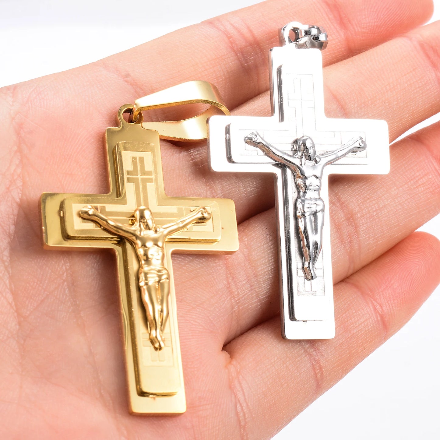 Stainless Steel Cross Pendant Jesus Prayed Fashion Men Women Metal Geometry Punk Gothic Party Jewelry Vintage Gifts