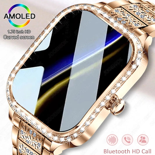 2026 New Fashion Women Diamond Smartwatch Heart Rate Blood Pressure Monitor Music Playback AI Voice Sports BT Calling SmartWatch