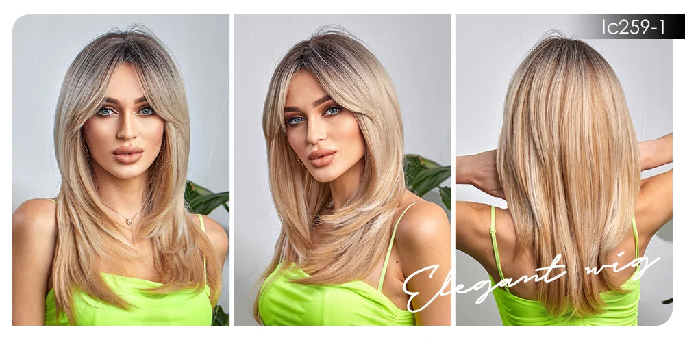 CharmSource Blonde Long Hair Natural Straight Wig, Synthetic Wigs  for Women Daily Party High Density