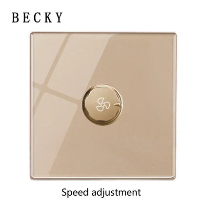 Gold Tempered Glass Wall Switch Panel LED European 16A Socket Retro Toggle Light Switch EU UK Standard 2USB Socket 1Gang-4Gang