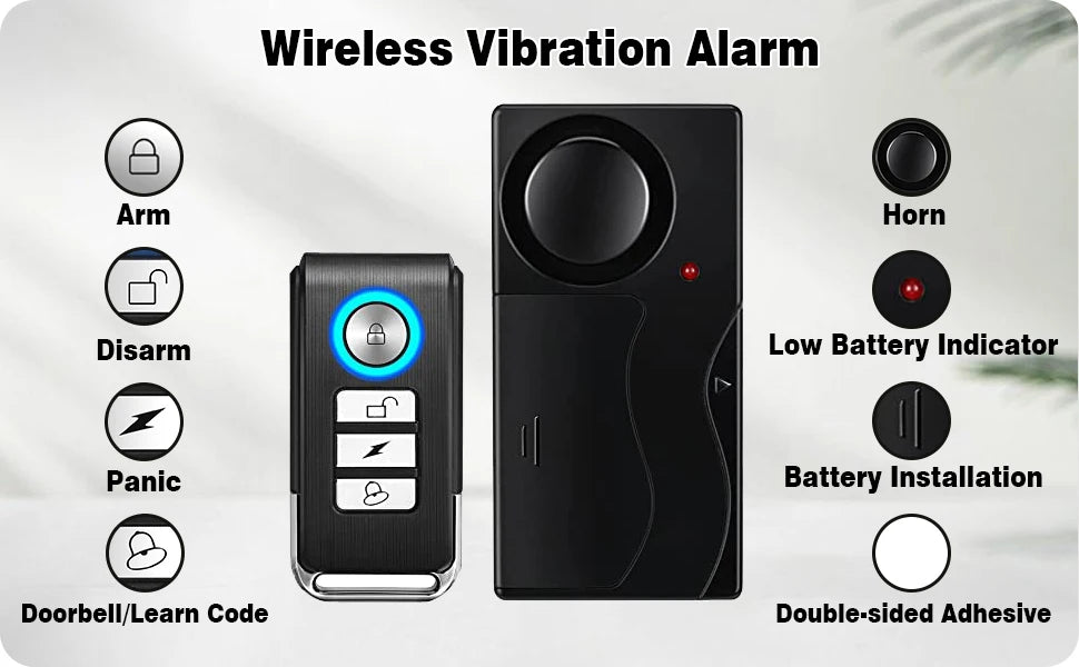 Camluxy Anti-Theft Alarm 110db Loud Door and Window Alarm Wireless Vibration Alarm with Remote Control Bicycle Security Sensors