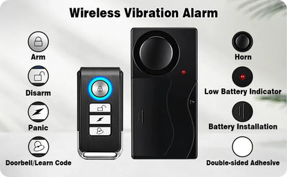 Camluxy Anti-Theft Alarm 110db Loud Door and Window Alarm Wireless Vibration Alarm with Remote Control Bicycle Security Sensors