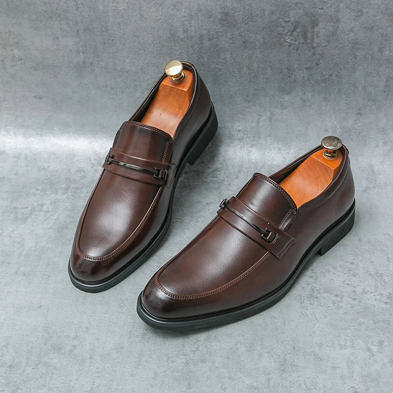 Men's Formal Leather Shoes Classic Style Slip-On Loafers Round Toe Breathable Non-Slip Business Dress Wedding Office Casual Shoes