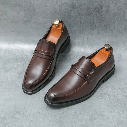Men's Formal Leather Shoes Classic Style Slip-On Loafers Round Toe Breathable Non-Slip Business Dress Wedding Office Casual Shoes