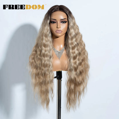 Synthetic Lace Front Wig, Long Deep Wavy Ombre Blonde Ginger Lace Wigs For Black Women, Heat Resistant Cosplay Wigs, FREEDOM