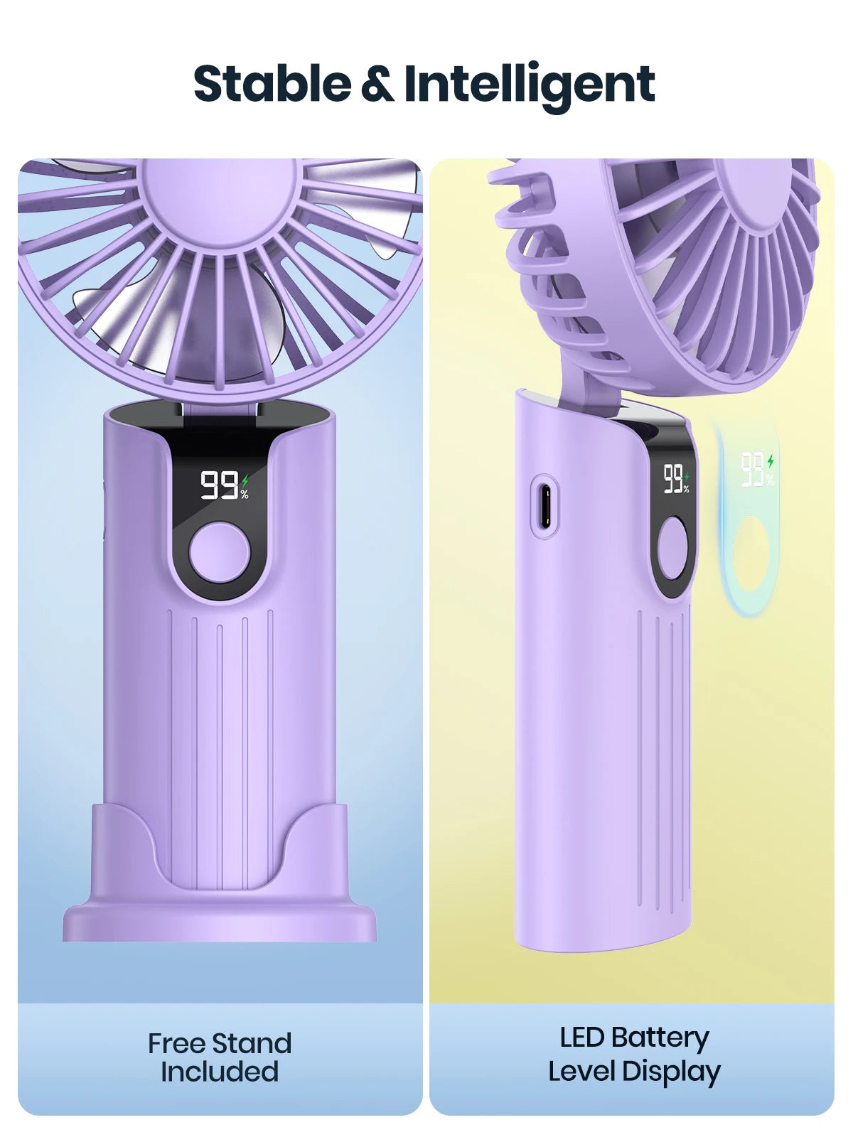 TOPK K38 Portable Handheld Fan,5000mAh 3 in 1 Multifunction Personal Travel Neck Fan with Digital Display,90° Foldable Desk Fan