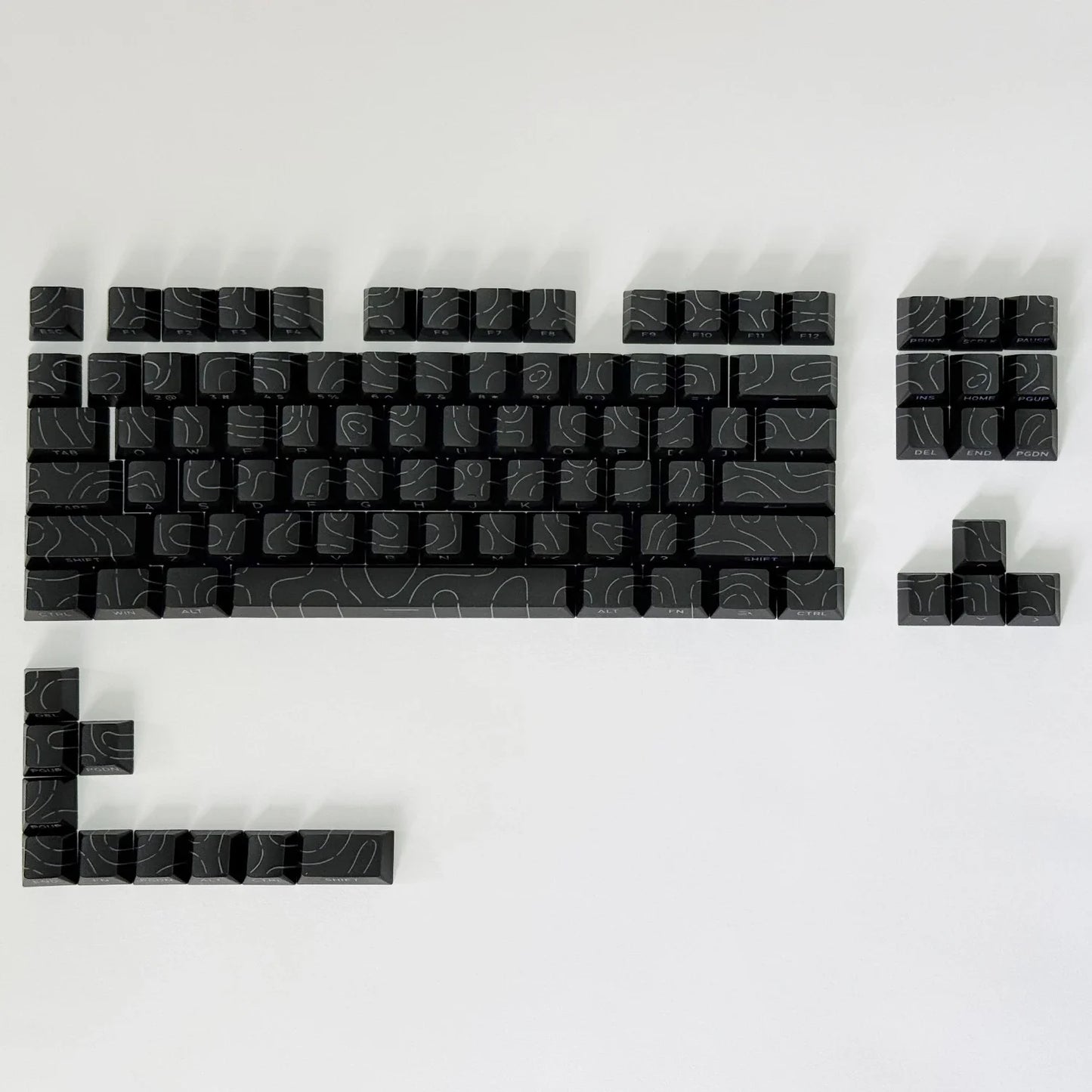 Contour Lines Translucent Keycaps Side Engraving Cherry Profile Black White Key Cap 60 70 80 90 100 Layout Mechanical Keyboard