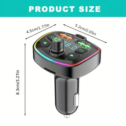 Car MP3 Player Bluetooth 5.0 FM Transmitter Handsfree Car Radio Modulator with Built-in Mic USB Quick Charge Adapter for Car