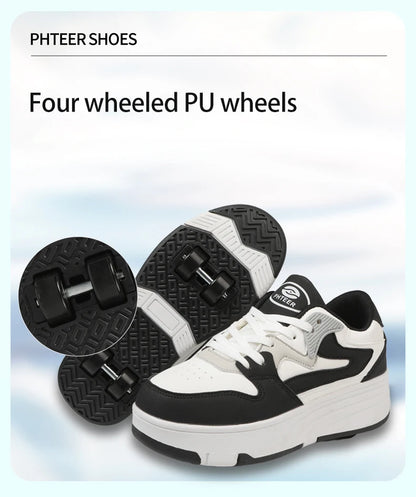 Roller Skate Shoe Walking Shoes With Four-wheel Student Sports Pulleys Walking Shoes With Wheels Summer Spring Kids Sneakers