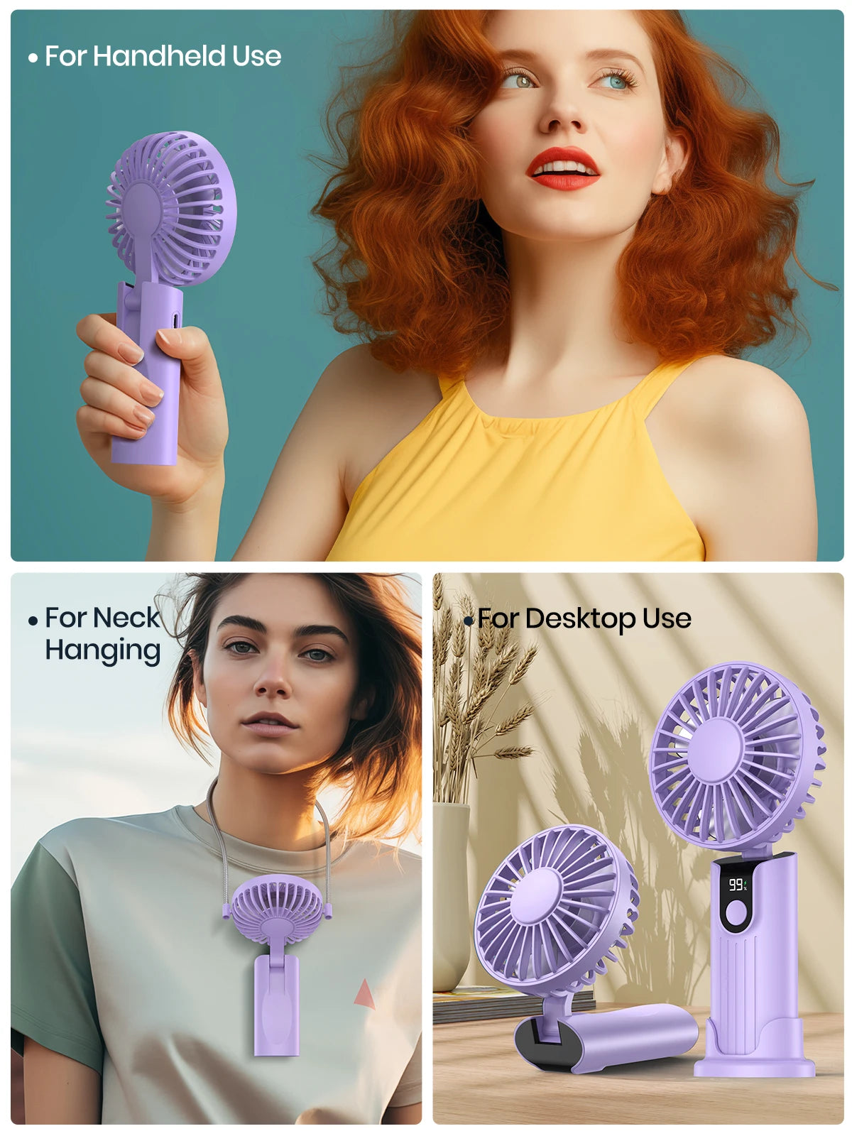 TOPK K38 Portable Handheld Fan,5000mAh 3 in 1 Multifunction Personal Travel Neck Fan with Digital Display,90° Foldable Desk Fan