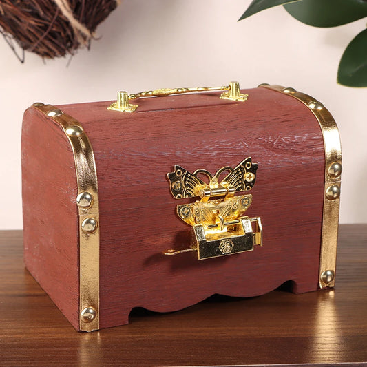 Classic Treasure Chest Savings Box with Secure Lock for Home Ornamentation