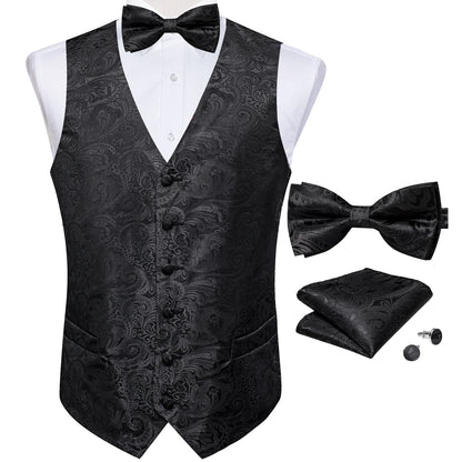 Suit Vest With Bow Tie Pocket Square Cufflinks Light Blue Black Red Paisley Luxury Wedding Prom Tuxedo Waistcoat for Men