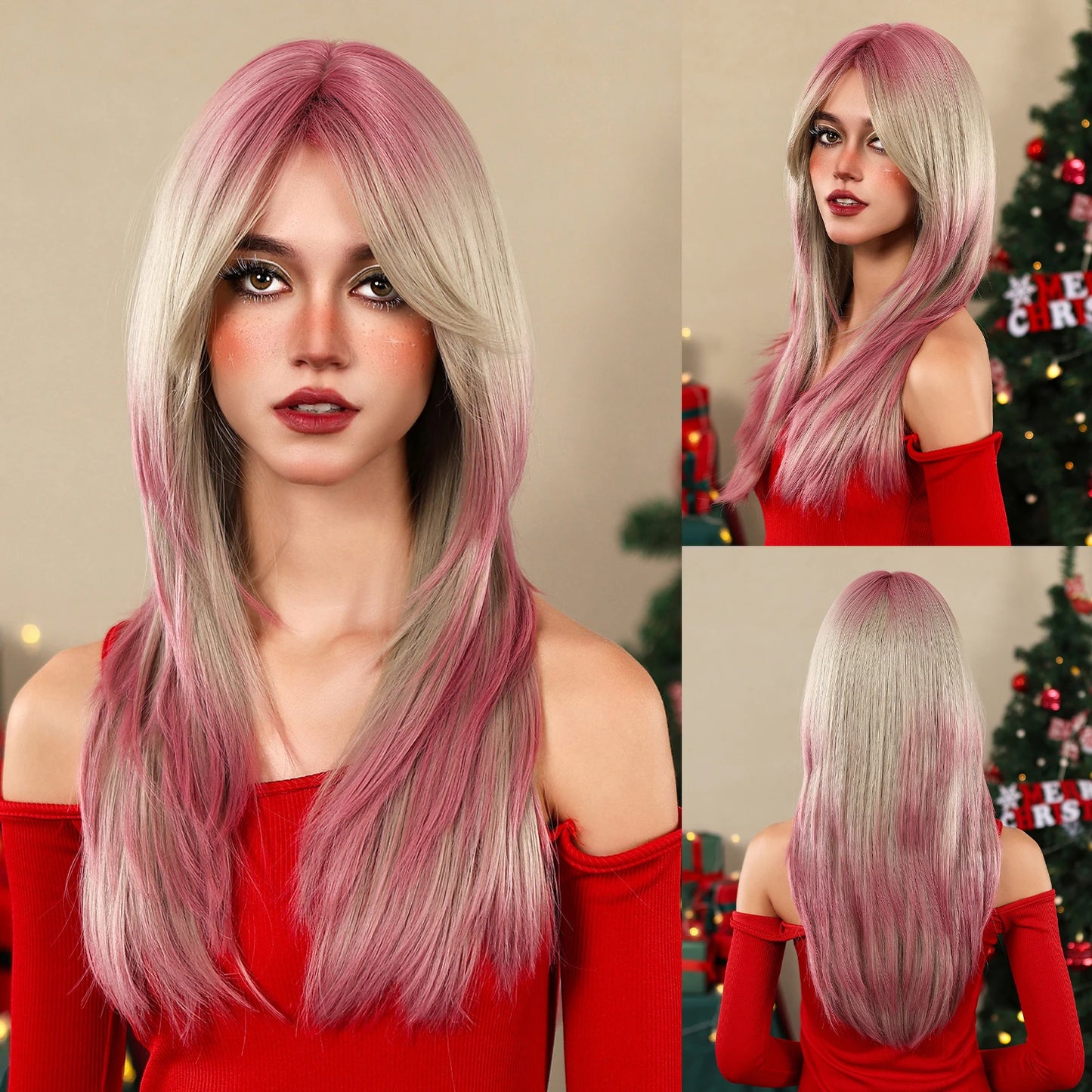 CharmSource Blonde Long Hair Natural Straight Wig, Synthetic Wigs  for Women Daily Party High Density