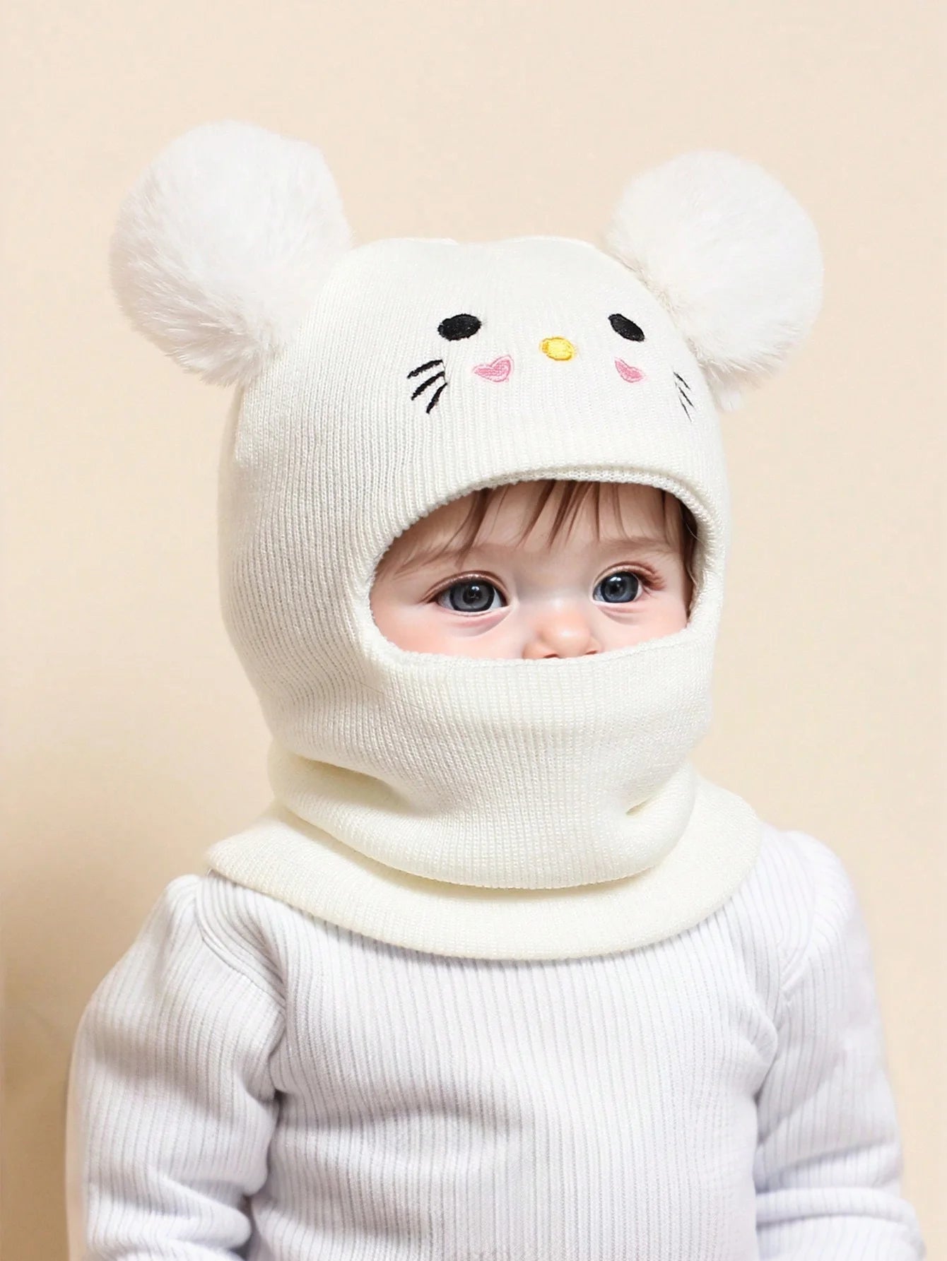 One-piece caps, scarves, and ear protectors for autumn and winter, and embroidered cat headscarves for boys and girls aged 1-6