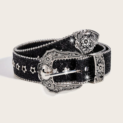 Personality Gothic Rhinestone Belts For Women Girl, Fashion PU Leather Belts, Western Cowboy Y2K Retro Jeans Skirt Decor Waistband