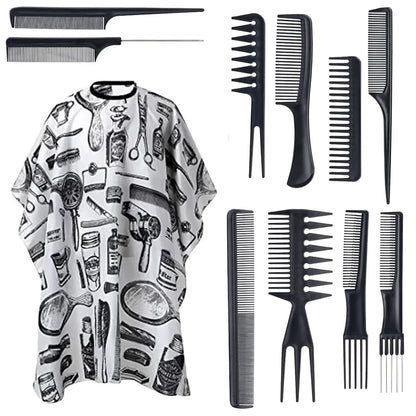 WANMEI Salon Barber Cloak Set Barber Stylist Cloak with Adjustable Buckle Neck Dust Removal Brush and Comb Barber Shop Tool