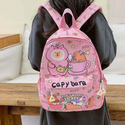 Cute Large Capacity Capybara Backpack, Cartoon Breathable Student Schoolbag, Nylon Ultra-light Book Bag, Back to school Girl