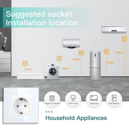 BSEED EU Standard Wall Electrical Sockets Type-C Outlets Wall Power Socket USB Charge Port Glass Panel Kids Protection 16A