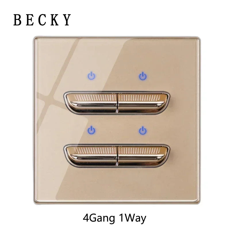 Gold Tempered Glass Wall Switch Panel LED European 16A Socket Retro Toggle Light Switch EU UK Standard 2USB Socket 1Gang-4Gang