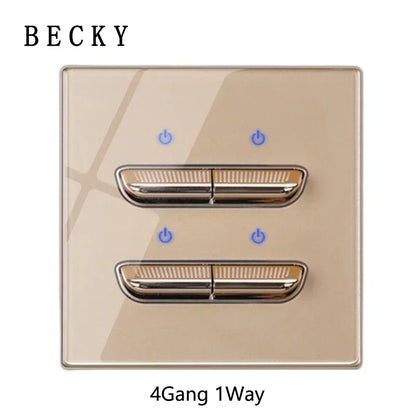 Gold Tempered Glass Wall Switch Panel LED European 16A Socket Retro Toggle Light Switch EU UK Standard 2USB Socket 1Gang-4Gang
