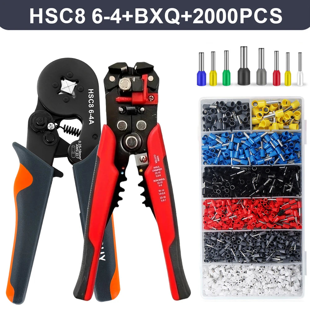 Self-Adjusting Wire Strippers and Crimper Tool,Hexagonal Self-Adjustable Ratchet Ferrule Crimping Tool Kit with Wire Terminals