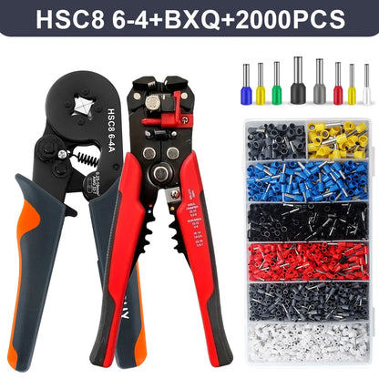 Self-Adjusting Wire Strippers and Crimper Tool,Hexagonal Self-Adjustable Ratchet Ferrule Crimping Tool Kit with Wire Terminals
