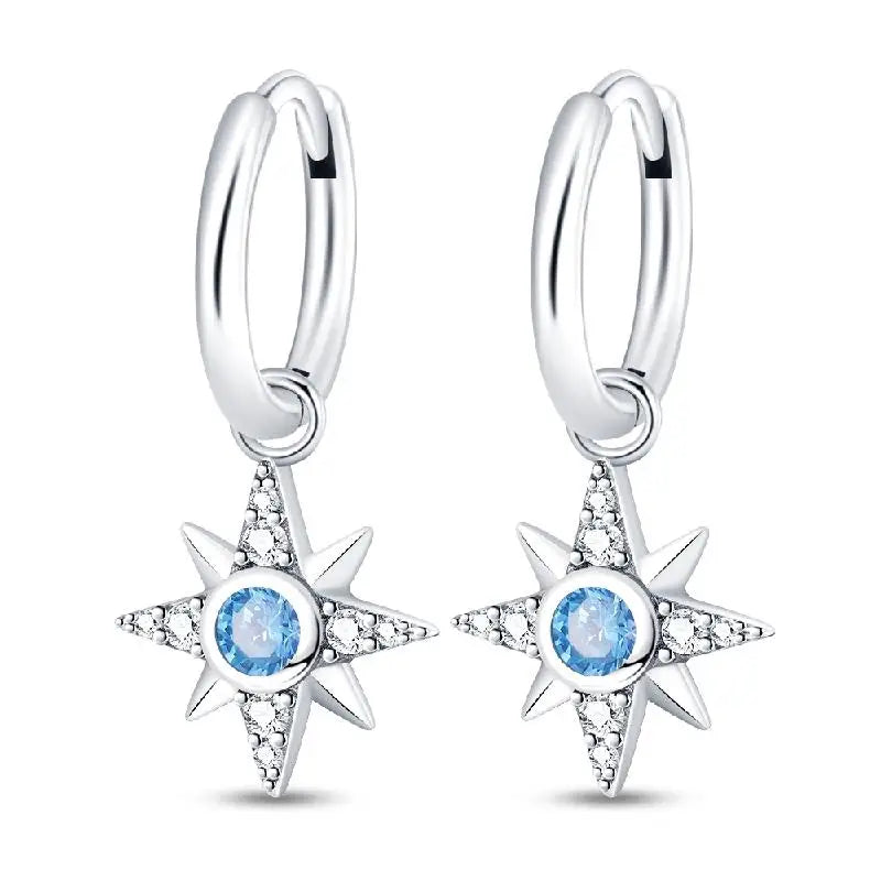 925 Sterling Silver Moon Universe Starry Sky Series Charm Earrings Women Blue Shiny Zircon Daily Wear Jewelry