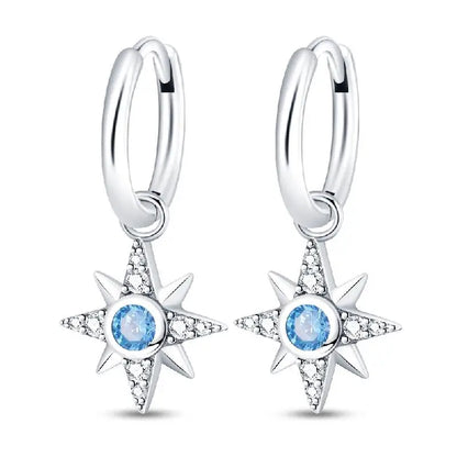 925 Sterling Silver Moon Universe Starry Sky Series Charm Earrings Women Blue Shiny Zircon Daily Wear Jewelry