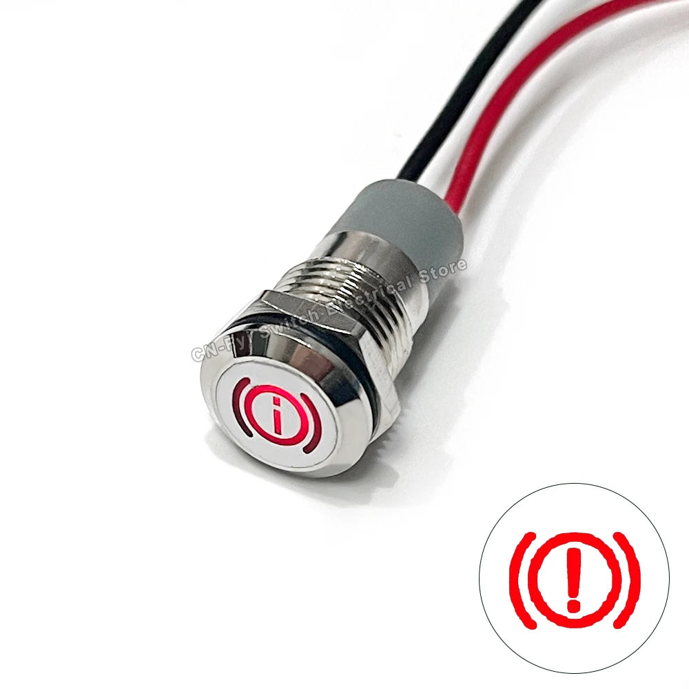 8/12/14MM Waterproof Symbol LED Indicator Light 12V 24V Silver Metal Indicator Turn Signal Pilot Light with Wire Car Dashboard