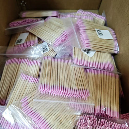 100/200/300/500Pcs Nail Double-Head Wood Swab Cleaning Sticks Pink Dual-Tipped Cotton Head Cleaning Swab Nail Polish Remover 7cm