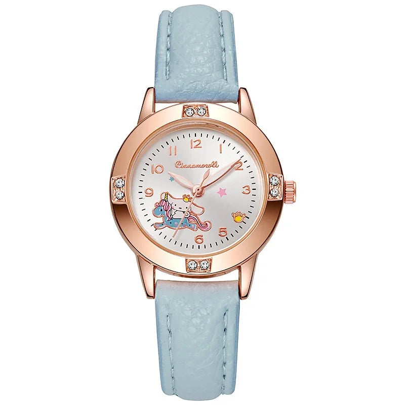 Sanrio Hello Kitty Children's Watch, Cinnamoroll Kuromi My Melody Cute Cartoon Rose Gold Wristwatch with Diamond, Children's Quartz Watch