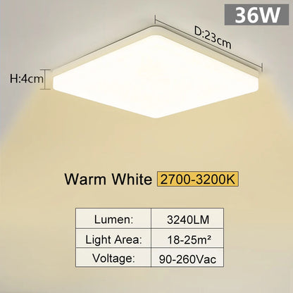 Square Led ceiling lamp, bedroom lighting, Neutral white, cold white, warm white, 48W 36W 24W 18W led ceiling light room, MARPOU
