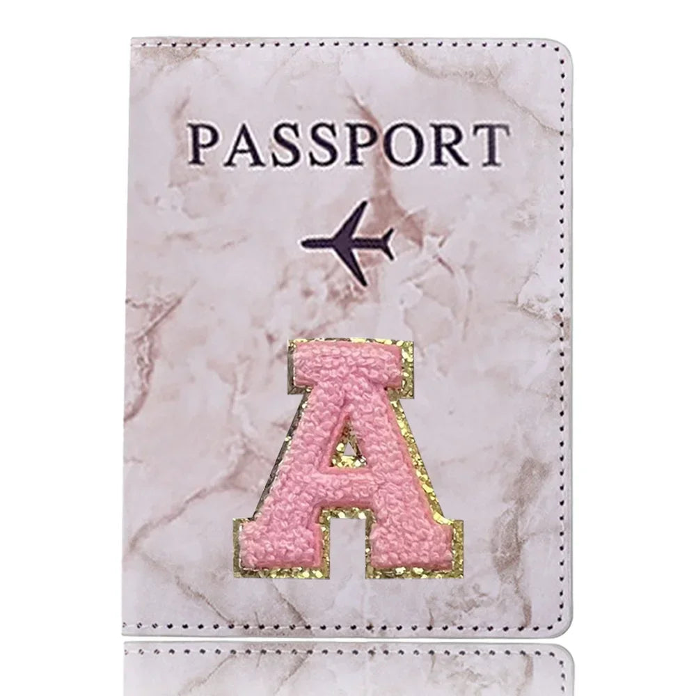 Fashion Passport Protective Cover, Embroidery Letter Pattern Travel Passport Holder, Wallet Gift PU Leather Card Case Cover Unisex