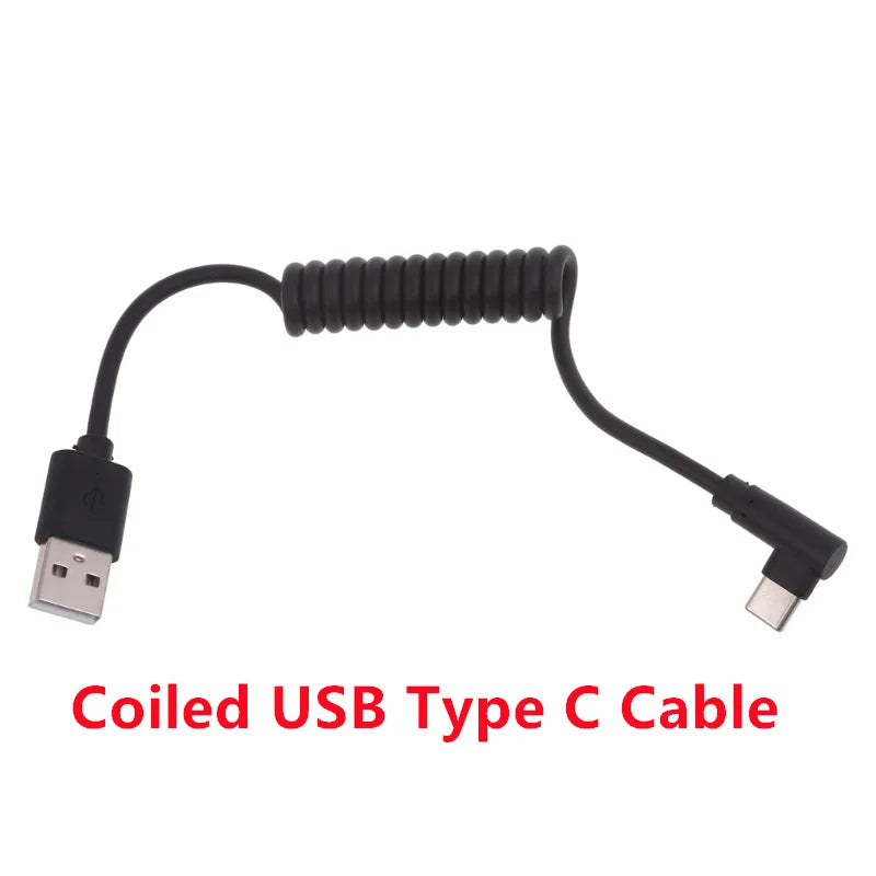 60W Fast Charging USB C to USB2.0, USB A to Micro USB, Type C to Type C Coiled Cable, 90 Degree Right Angle Design Cable for Smartphone Tablet Speaker Headphone