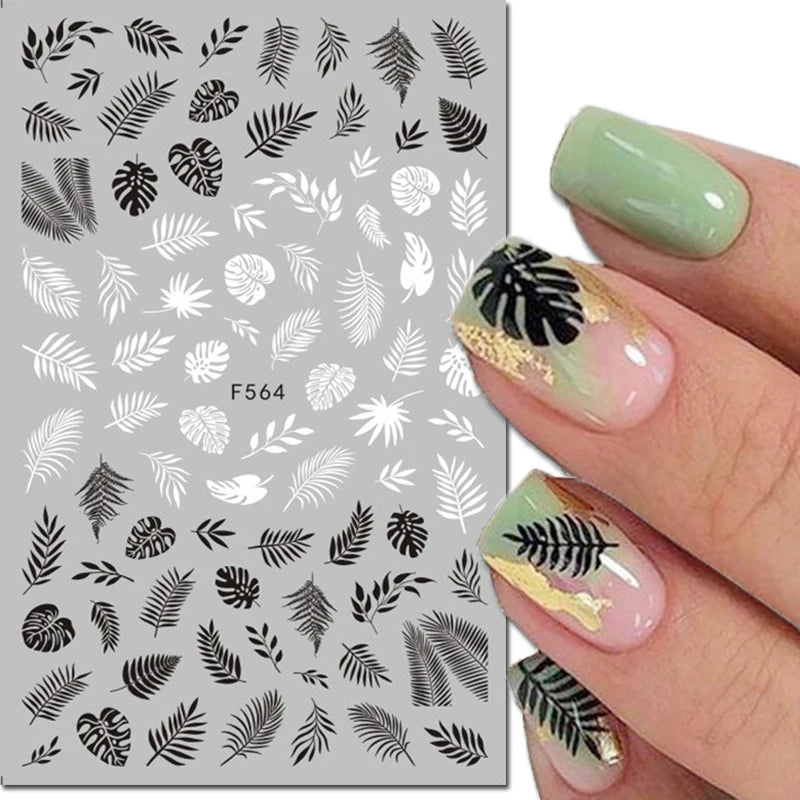3d Nail Art Decals Tropical Palm Leaves Flowers Laces Faces Adhesive Sliders Nail Stickers Decoration For Nail Manicure